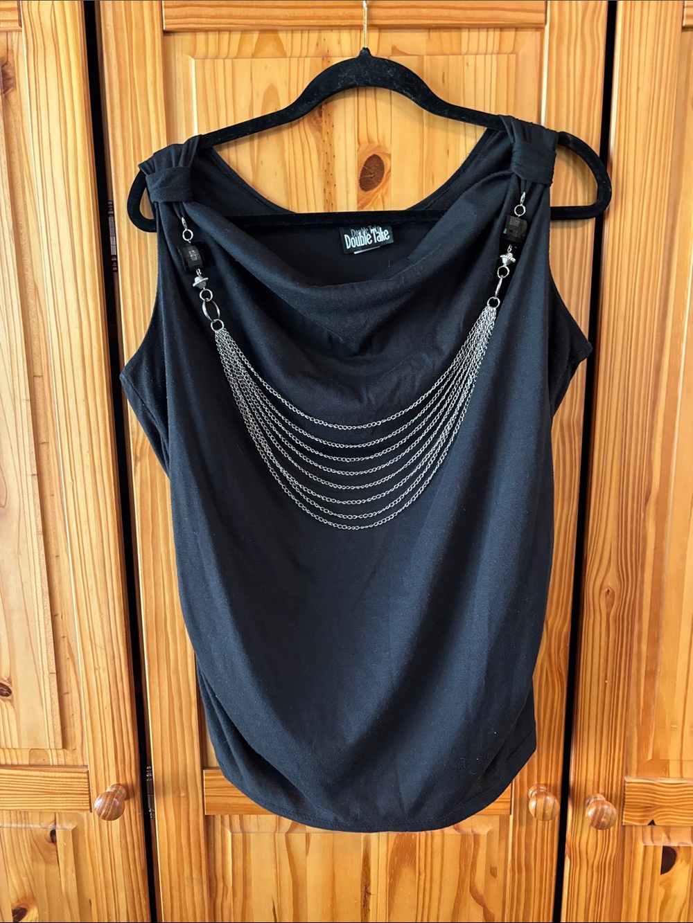 Tank Top Double Take Black Cowl-Neck with Chain Accent! Fun and fancy!!